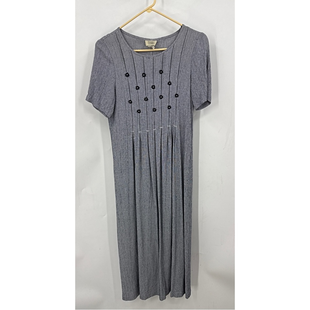 Teddi vintage y2K 1990s midi/maxi micro herringbone/floral print dress S